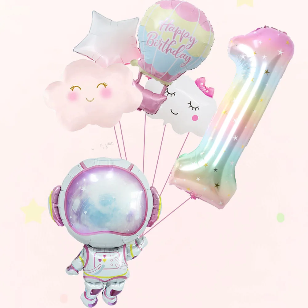 Rosa Astronauten-Heißluftballonwolke, digitales Ballon-Set, geeignet für Jubiläen, Geburtstage, Hochzeiten
