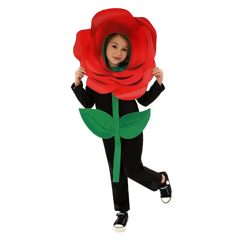 Rose Blume Cosplay Kinder Jungen Mädchen Fantasie Weihnachten Campus Bühne Performance Kostüm Verkleidung Kind Rollenspiel Fantasia Outfits