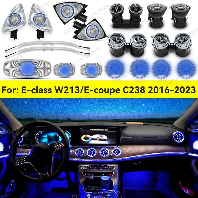 For Mercedes Benz E-Class W213 Air Vents 3D Rotating Tweeter Speaker Coupe AMG E43 E53 E250 Ambient Light 64 Colour Interior