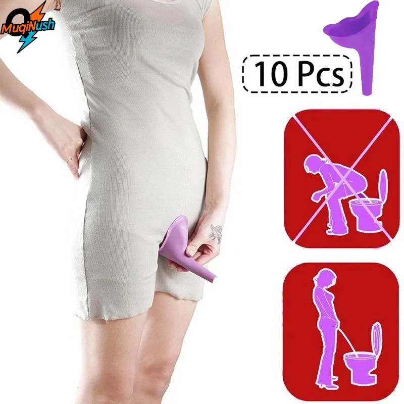 

MuqiNush 10Pcs Portable Woman Elegance Travel Camping Toilet Can Wee Urinal Urine Director Funnel Tube Silicone Urination Device