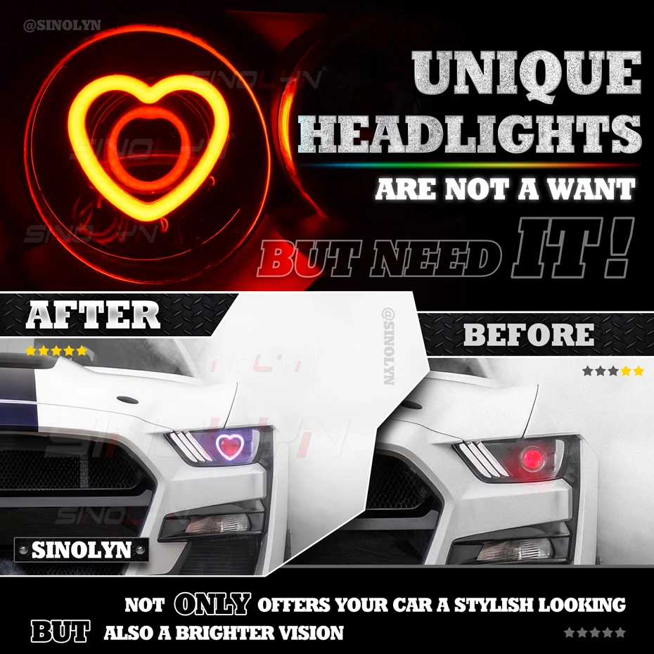 Heart-Shaped LED RGB Angel Eyes Turn Signal Lights Dynamic Sequential Flowing Bluetooth Remote Control Halo Ring For Headlights