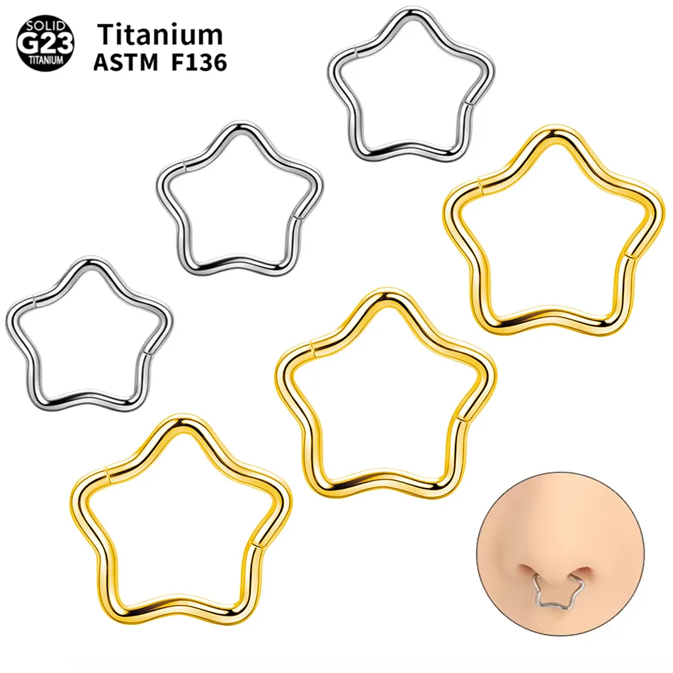 1/5pcs Titanium Star Hoop Earring Septum Piercing Clicker Segment Nose Ring Daith Conch Helix Rook Ear Piercings Women Jewelry