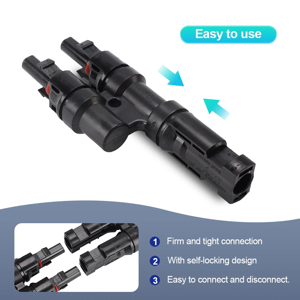 GEYA 1Pair Solar T-Branch Connector for Parallel Connection Between PV Solar Panels 1500V 50A T2/T3/T4/T5/T6 Wire Connector