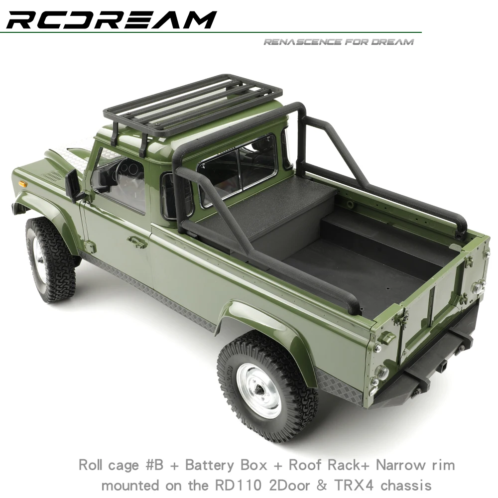 RCDream Simulation Battery Box Tool Box Roll Cage for 1/10 RC Crawler Car Wild-Defender RD110 2Door Pickup Truck Accessories