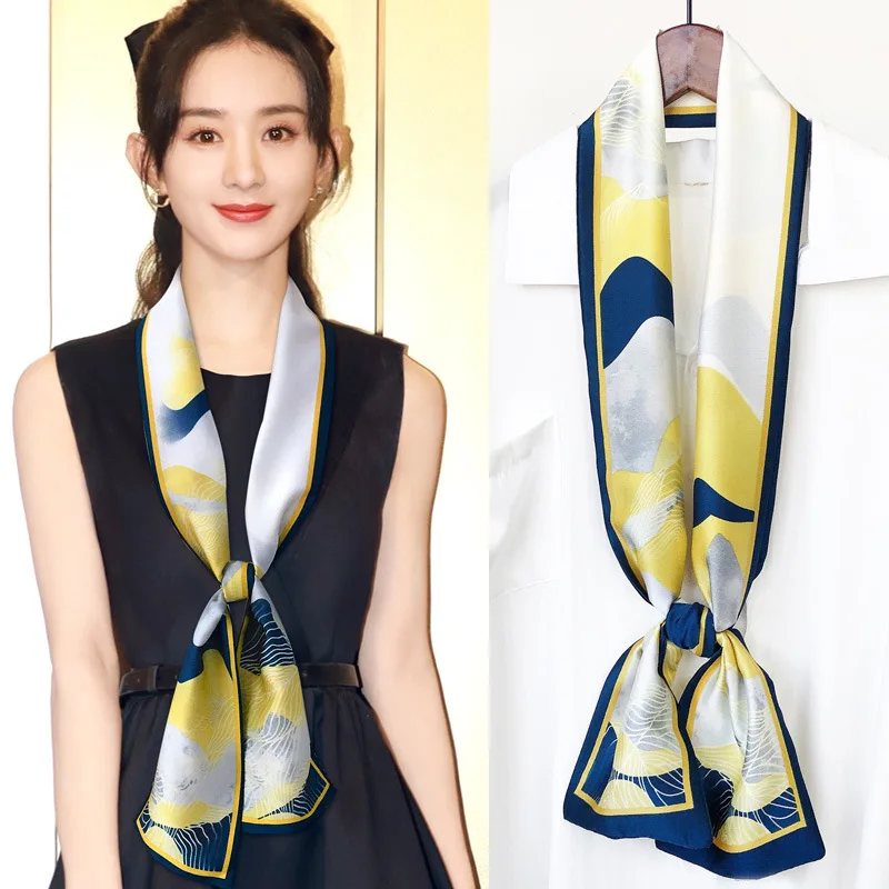 Luxury Popular Long Silk Scarf Shawls Print Headcloth Four Seasons Sunscreen Small Fashion Letter Silk Scarves bandanna foulard