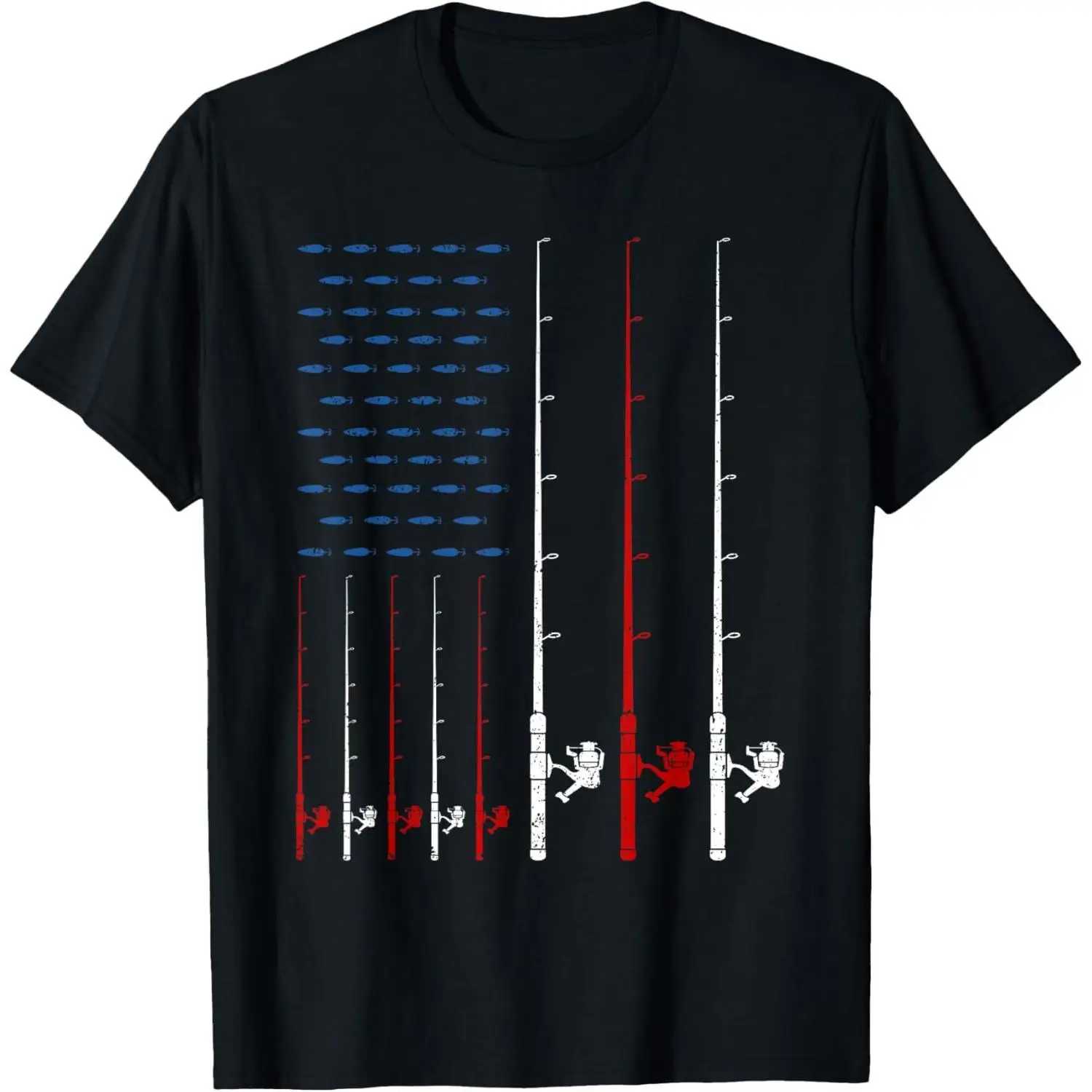 

American Flag Fishing T-Shirt Patriotic Angler Graphic Tee US Flag Fisherman Top Gift for Men and Women