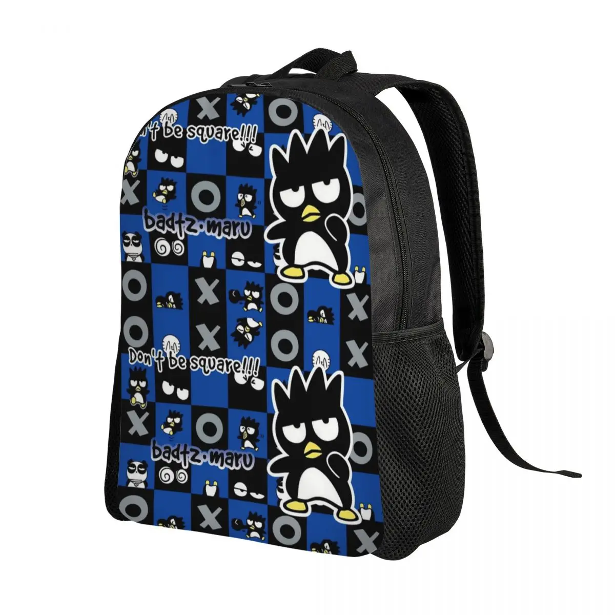 Mochila de viaje cuadrada de dibujos animados para hombres y mujeres, bolsa de libros para computadora portátil para estudiantes universitarios, Bad Badtz Maru Xo