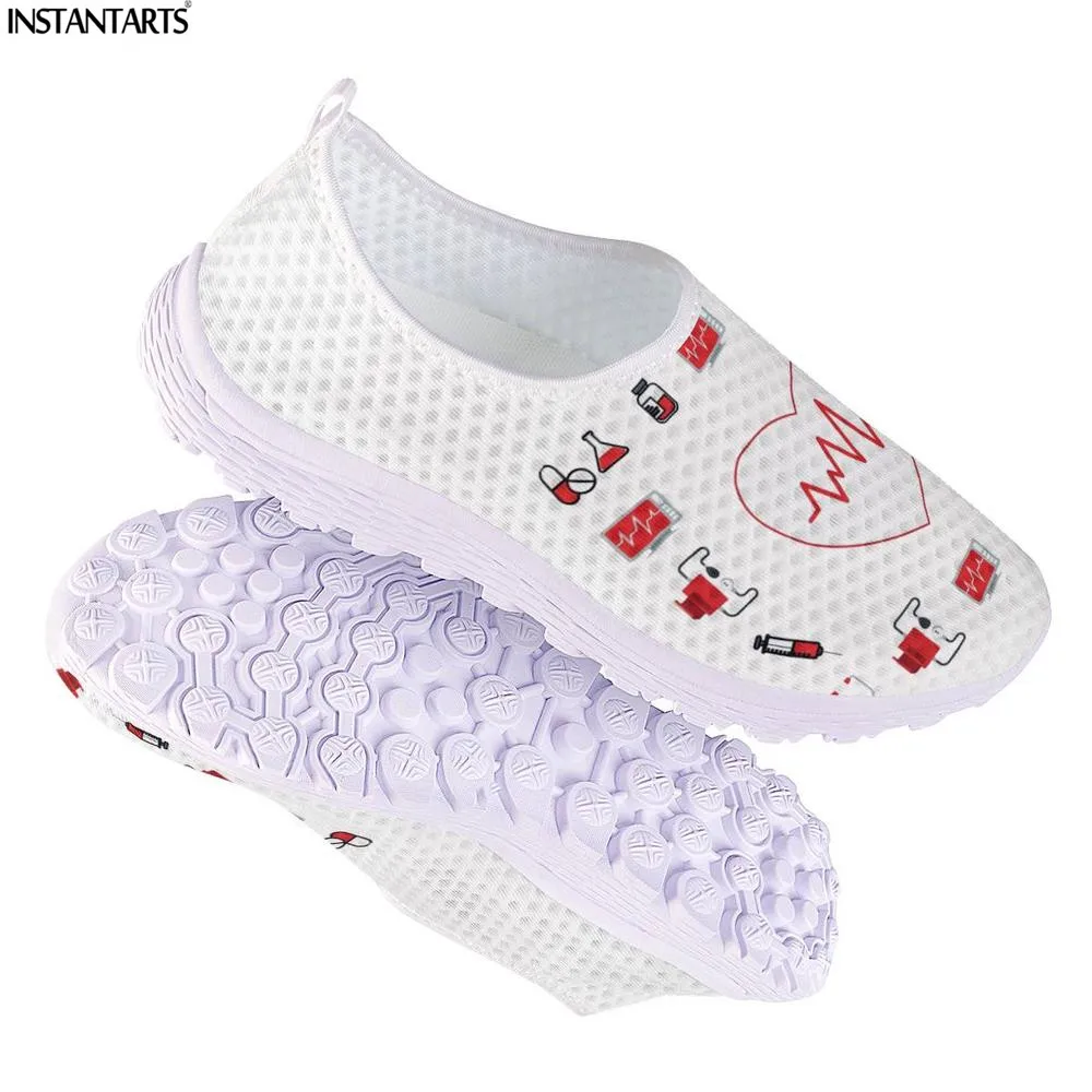 INSTANTARTS New Style Women Flats Shoes Nursing Heart Rate Printing Girls Casual Footwear Female Nurse Print Shoe Sneakers Light