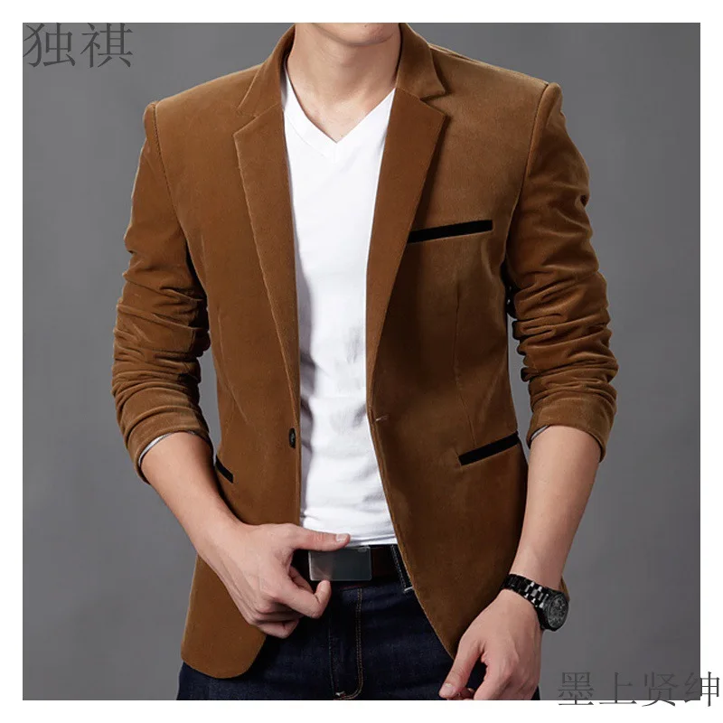 

Осенне-зимняя одежда, новые деловые повседневные костюмы, мужская молодежная мода, приталенные вельветовые костюмы, однобортный пиджак