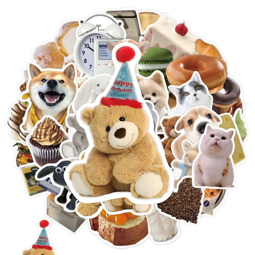 ملصقات دمى الحيوانات الأليفة والطعام المستوحاة من 50 قطعة - شارات إبداعية لحافظة الهاتف والكمبيوتر المحمول ومشاريع المجلات التي تصنعها بنفسك