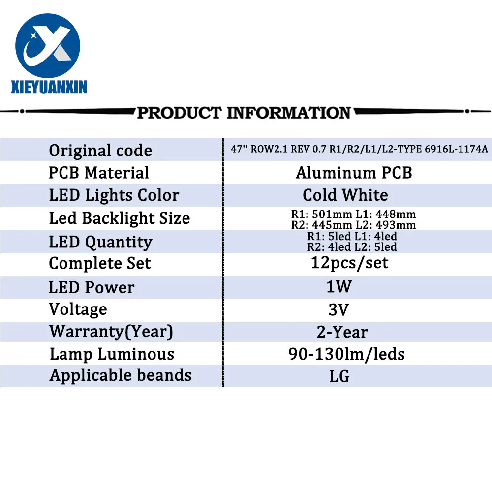 サムスン用LEDバックライトストリップ,47ln,47ln5788-ze,47ln578s-ze,47ln578v-ze,47ln6108-zb,47ln610s-zb,47ln610v-zb,47ln6138-b,12個