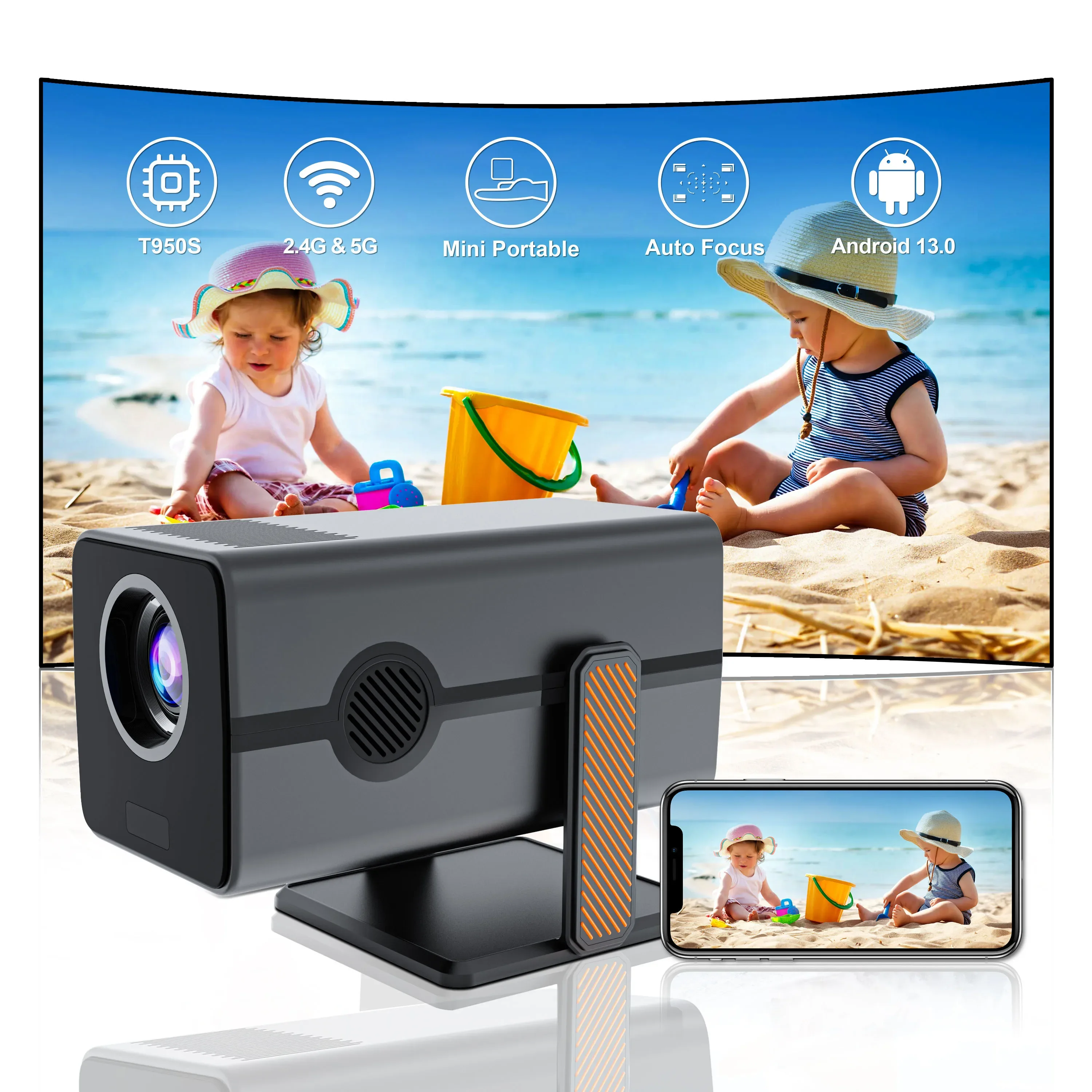 YDH-HM103 Smart 4K Laser Projector 600 Lumens Android 13 Voice Remote Control Auto Focus Suitable for Indoor Portable Projector