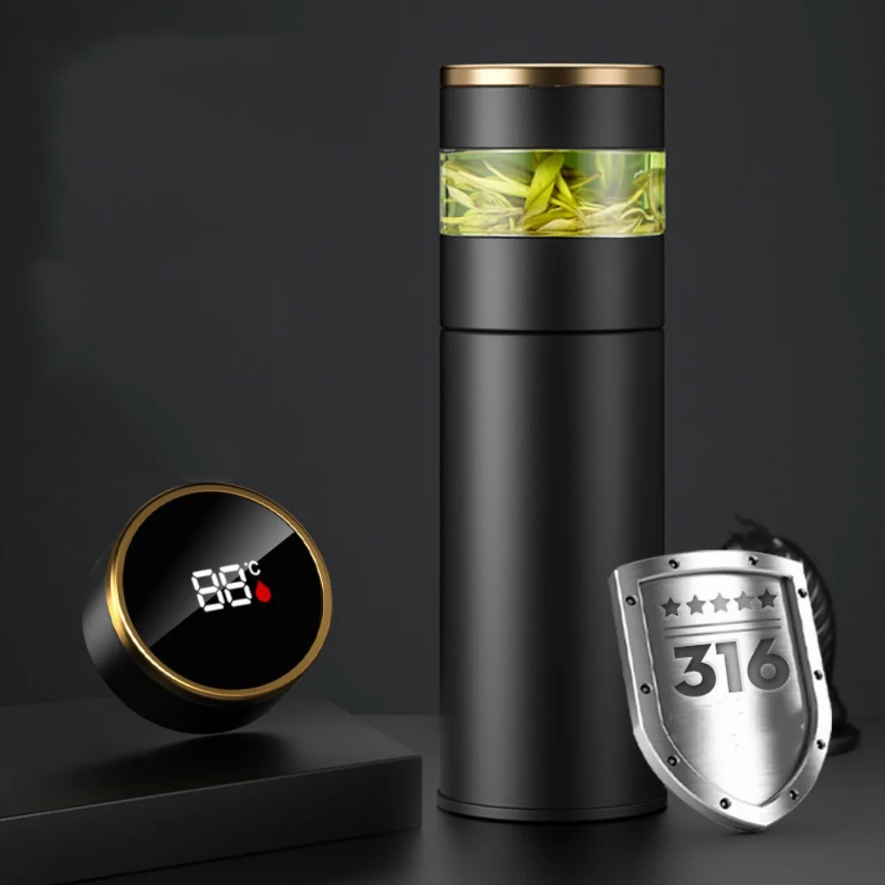 

Thermos For Tea and Water With Separate Tea Infuser Smart Led TEMPERATURE DISPLAY 316 Stainless Steel Water Bottle Teaware 450ML