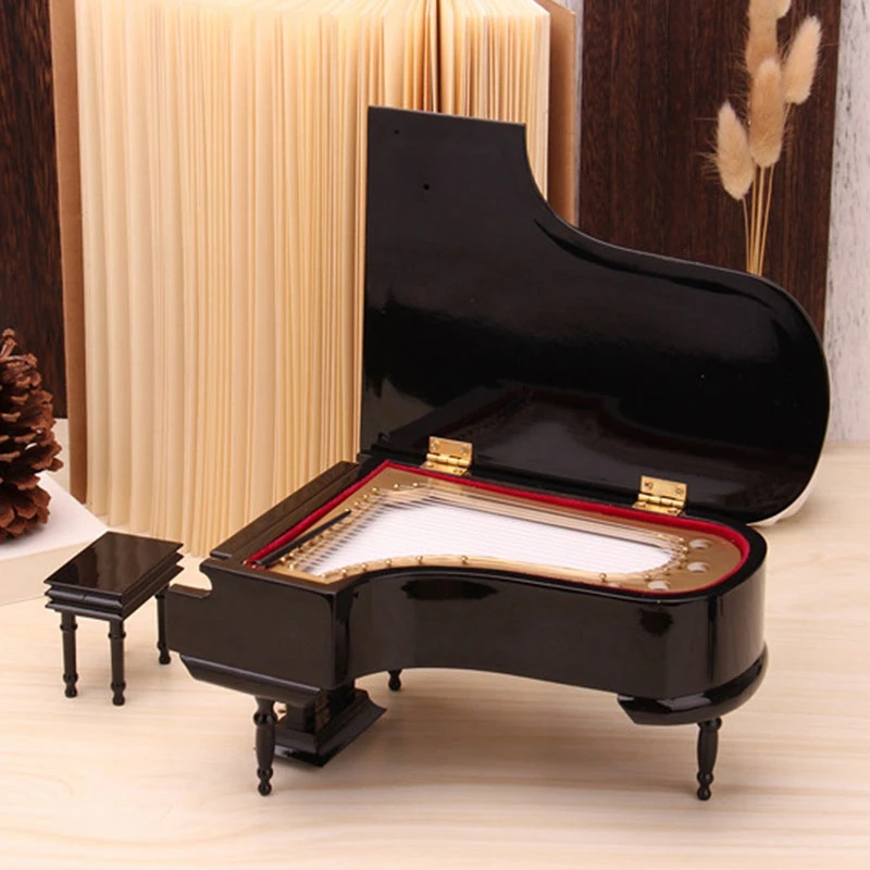 Miniature Grand Piano Model Kit Musical Instrument with Chair,for Home Office Decoration(Black, Without Music) Small