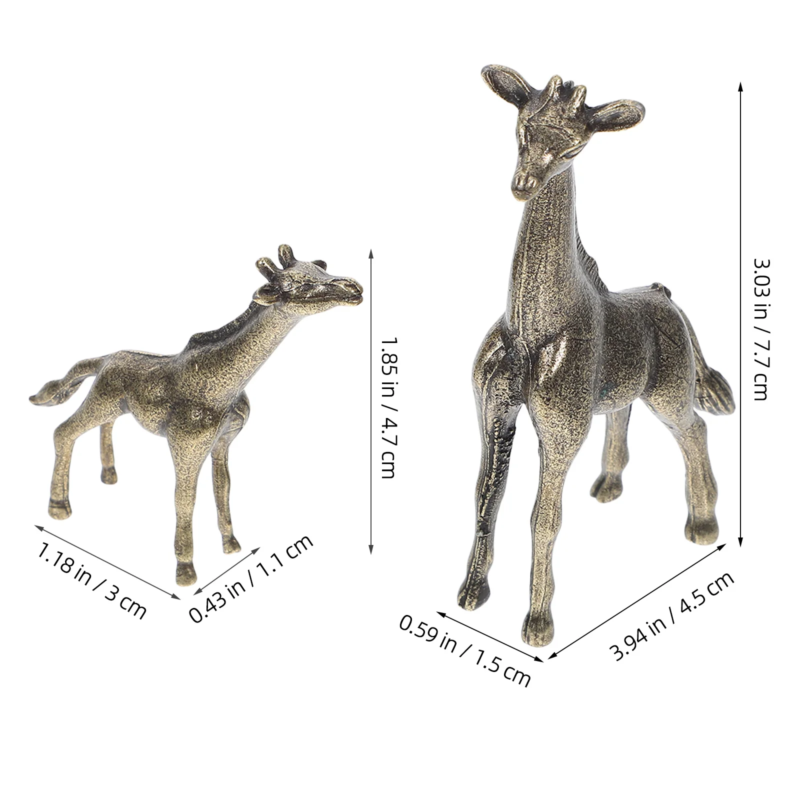 2Pcs Miniature Brass Giraffe Art Sculptures Charming Animal Decor for Desk Bookshelf Nightstand Home Office Interior Styling