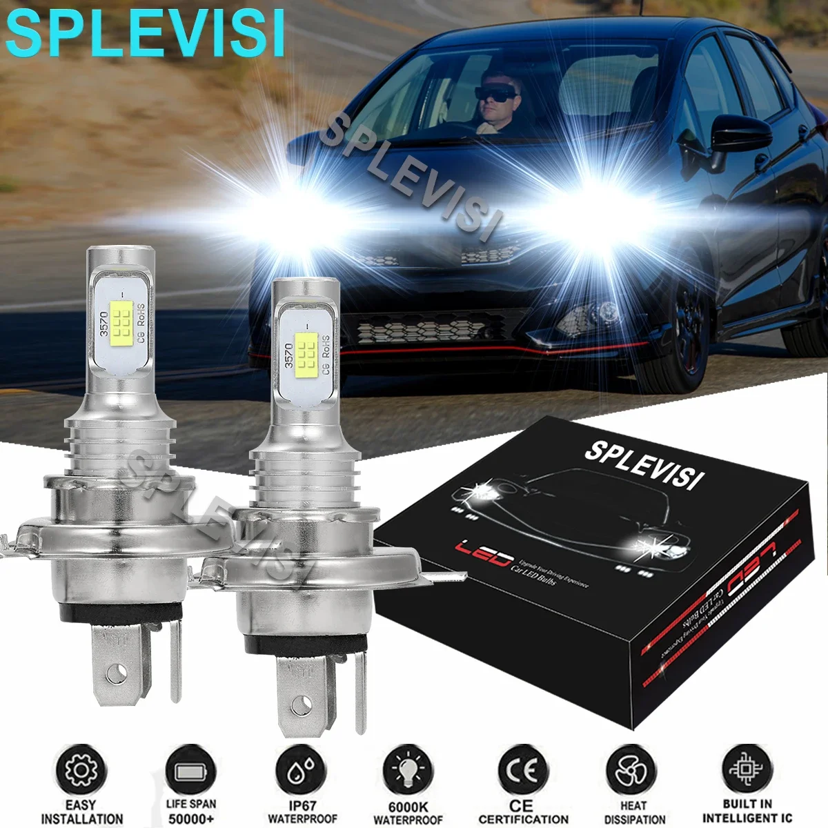 

2PCS Car LED Headlight Hi/Low Beam Bulbs 6000K White For Honda HRV 2016-2022 CIVIC 1992-2003 DEL SOL 1993-1997