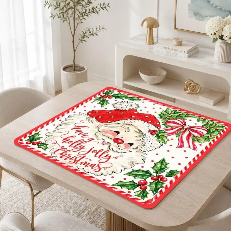 VIKAMA Santa Face Mahjong Mat Christmas Holly Jolly Non Slip Table Cover For Mahjong Poker Card Game Family Party Xmas Decor