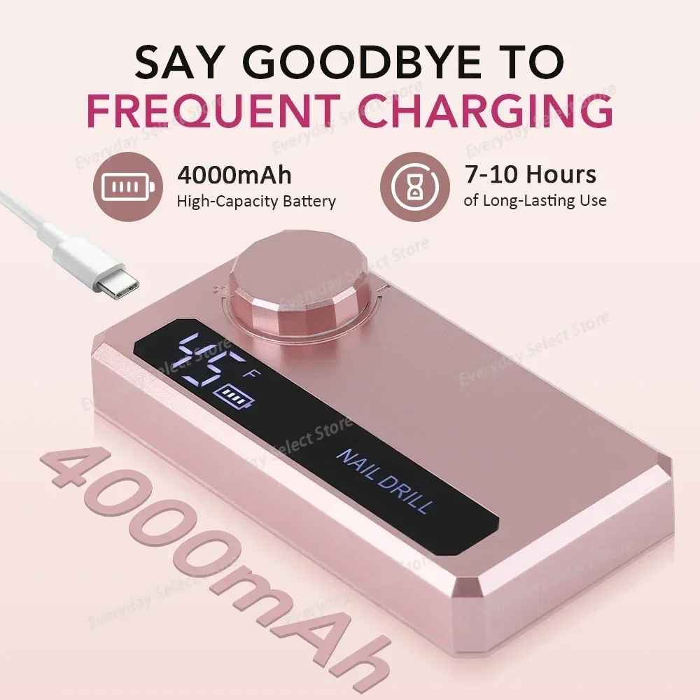 Wireless Electric Nail Drill 45000RPM 4000mAh ortable Nail File Machine for Acrylic Nails Manicure Pedicure Power Bank Function