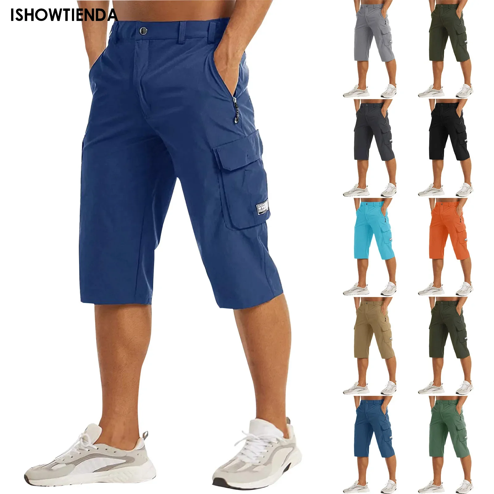 Men's Shorts Pants Below Knee Length 3/4 Long Shorts Multi Pocket Summer Twill Work Cargo Pants Man Work Trouser Cargo Shorts Pa