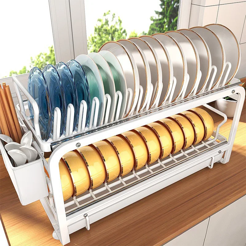 Kitchen Pull-out Dish Bowl Drainer Storage Rack Countertop Sink Cabinet Tableware Built-in Organizer Holder Cupboard Plates Rack