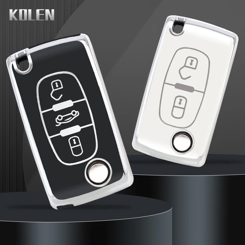 TPU Car Flip Key Case Cover Shell Fob Keyless For Peugeot 107 207 307 308 407 607 3008 5008 For Citroen Xsara Picasso C5 C6 C8