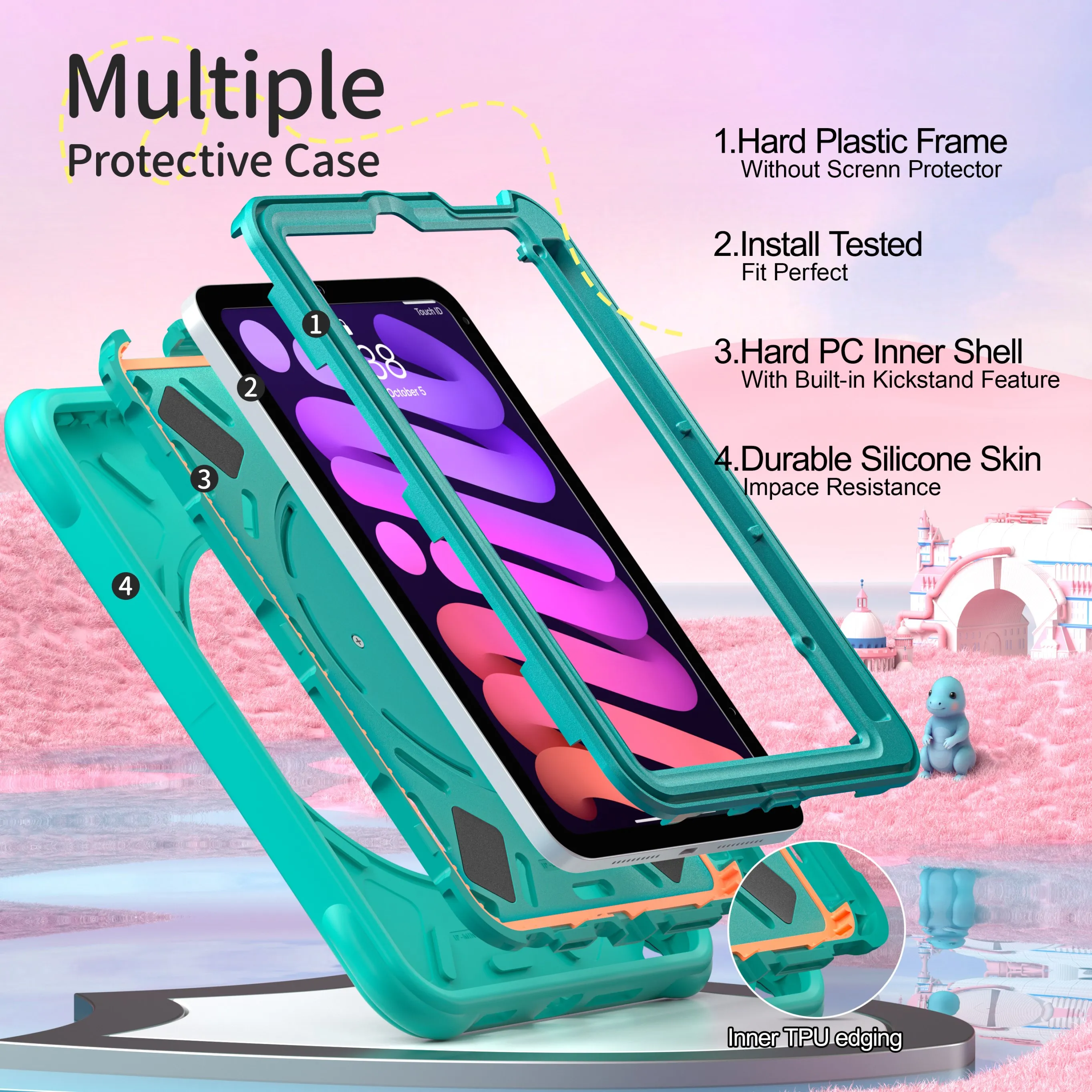 Rotating Handle Grip Case Universal For iPad Mini A17 Pro 2024 6 2021 8.3 A2993 A2995 A2996 A2567 A2568 A2569 Kids Cartoon Cover