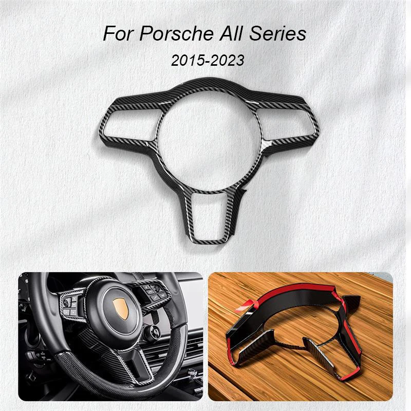 

Подходит для Porsche Macan Cayenne Panamera 718, Taycan, текстура из углеродного волокна, крышка рамы рулевого колеса, украшение интерьера ﻿ ﻿