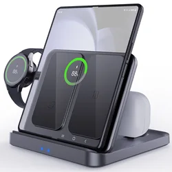 Foldable Wireless Charger 3 in 1 for Samsung Z Fold 7 6 for Galaxy S24 S25 Ultra Wireless charger Stand for Galaxy Watch Buds