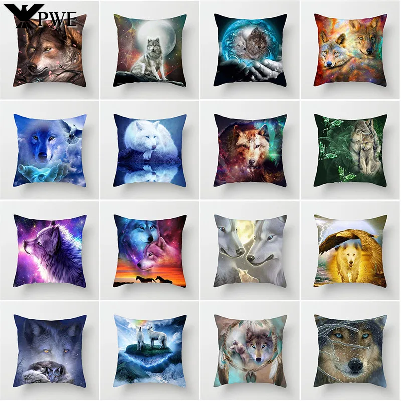 Wild Animals Printed Cushion Cover Wolf King Photo Pillow Covers for Home Sofa Decorative Throw Pillow Cases