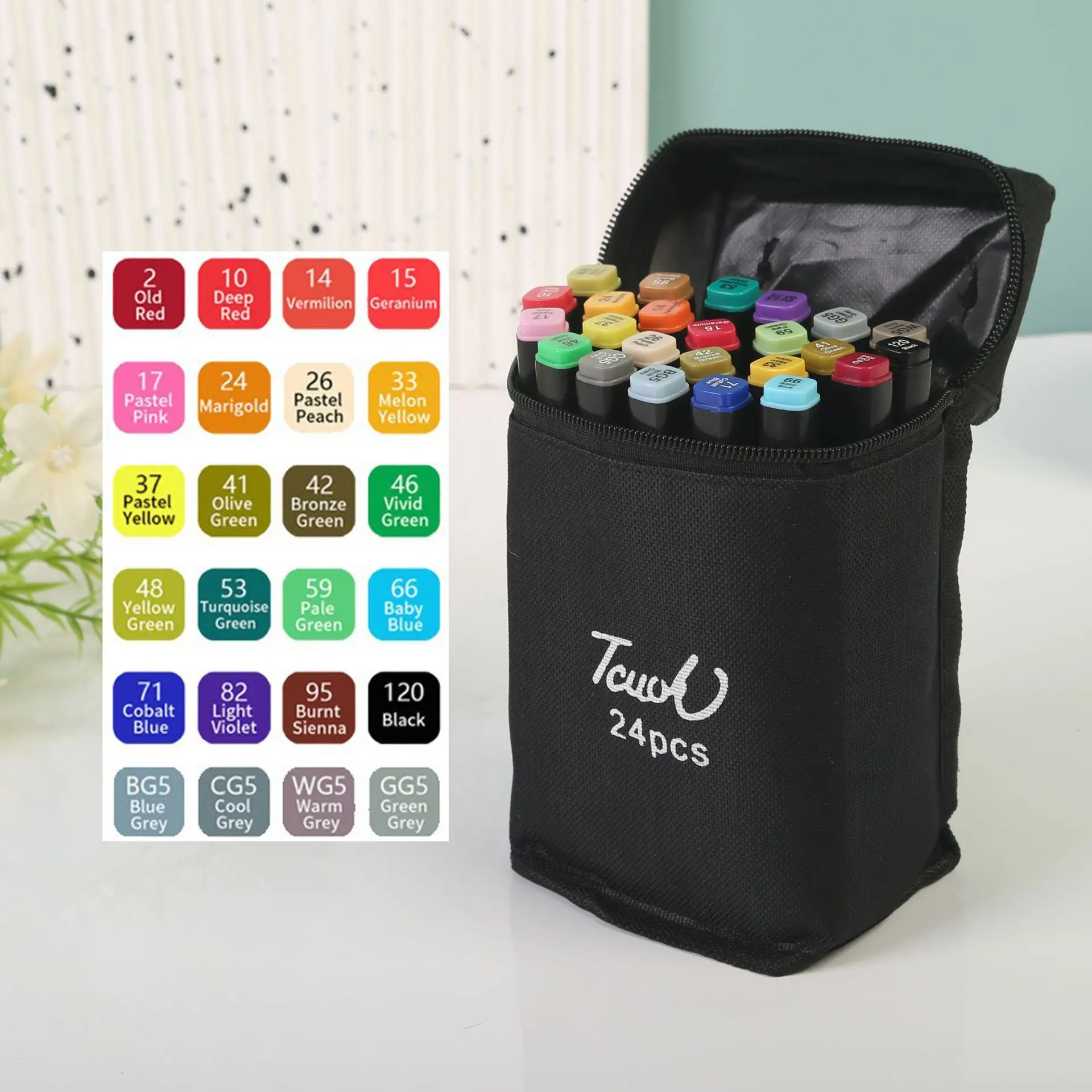 24/30/36/80 لونًا علامات رسم احترافية طرف مزدوج علامات رسم فنية دائمة لمستلزمات المدرسة التوضيحية