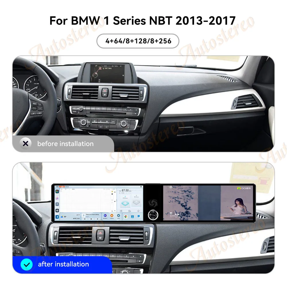 Dual Screen Android14 ID9 Car Radio Carplay Screen For BMW 1 Series F20 F21 2013-2019 Multimedia Player GPS Navigation Head Unit