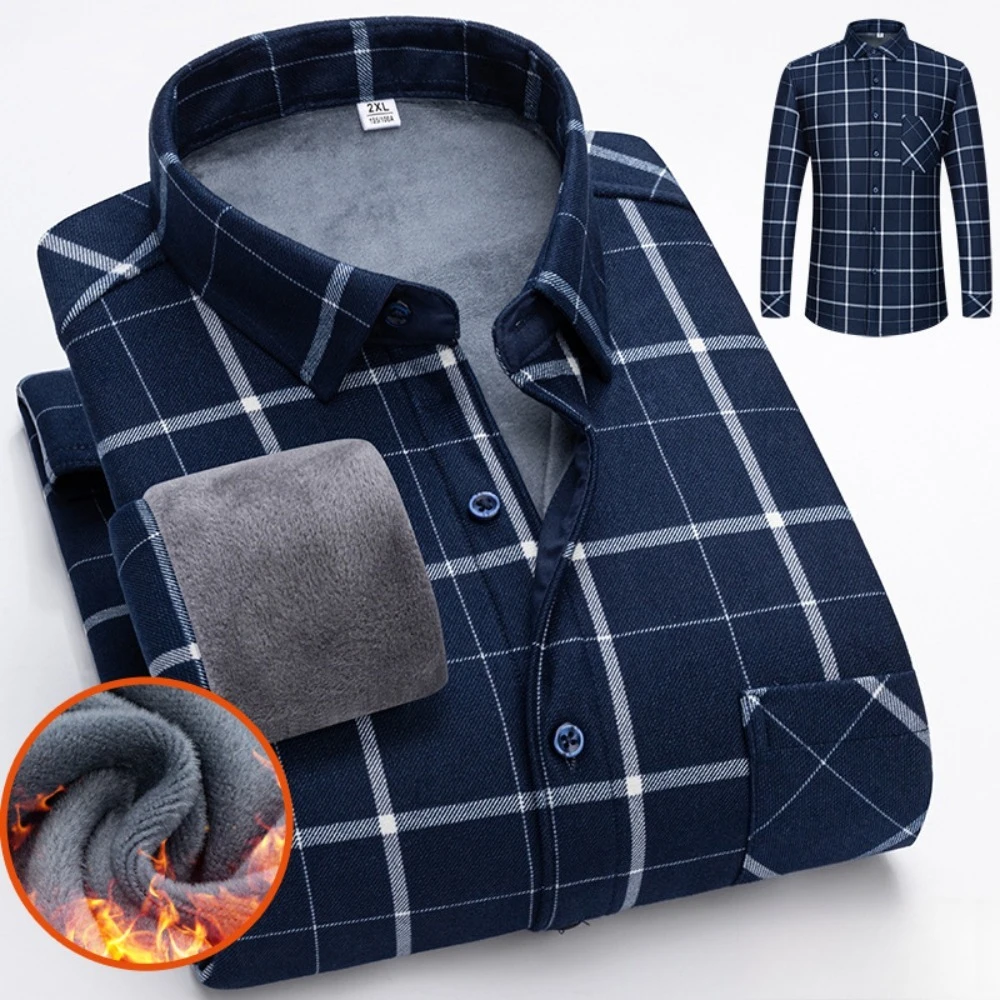 

Новинка 2026, свободная клетчатая хлопковая повседневная мужская зимняя мягкая мужская теплая рубашка среднего возраста с лацканами