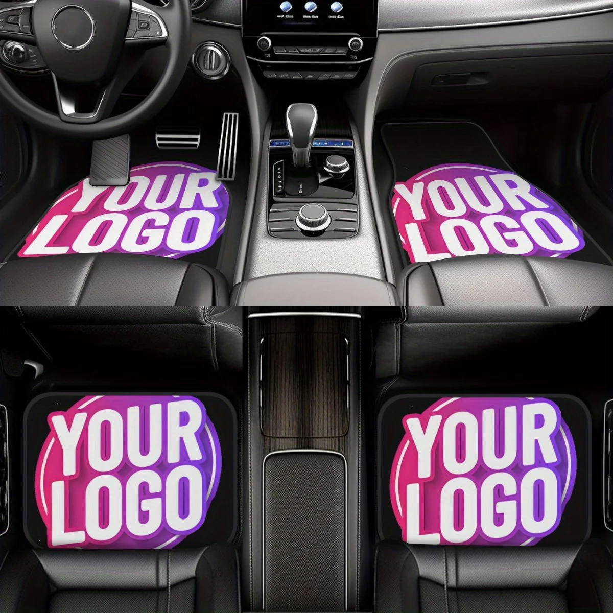 4pcs Customizable Car Floor Mats - Non-Slip Polyester, Personalized With Name & Photo Logo, Universal Fit For SUV & Sedan, Inter