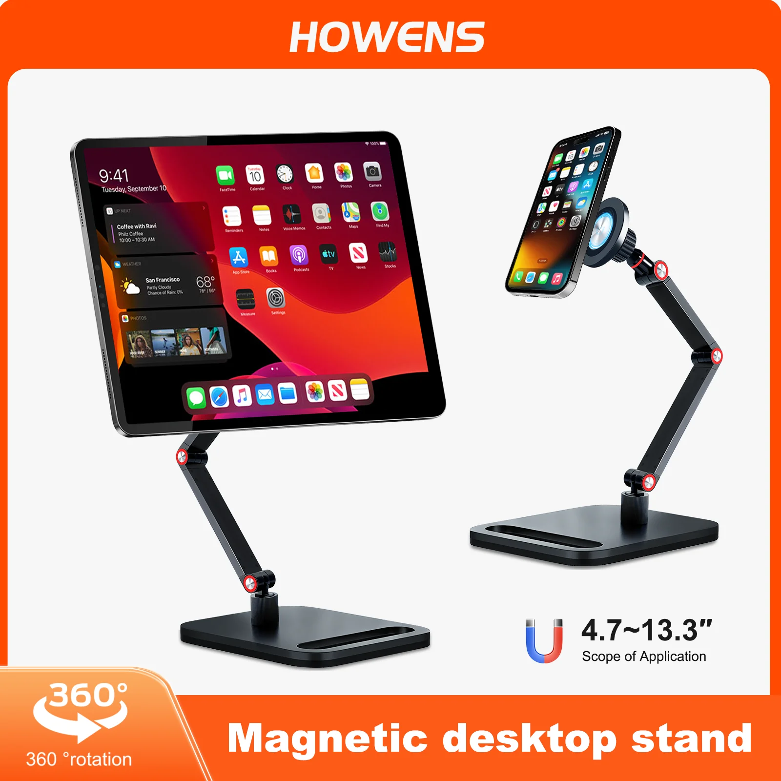 

360° Rotational Magnetic Suction Stand Compatible 4.7–13.3 Inch Devices Mobile Tablet Displays Portable Screens Laptop Stand