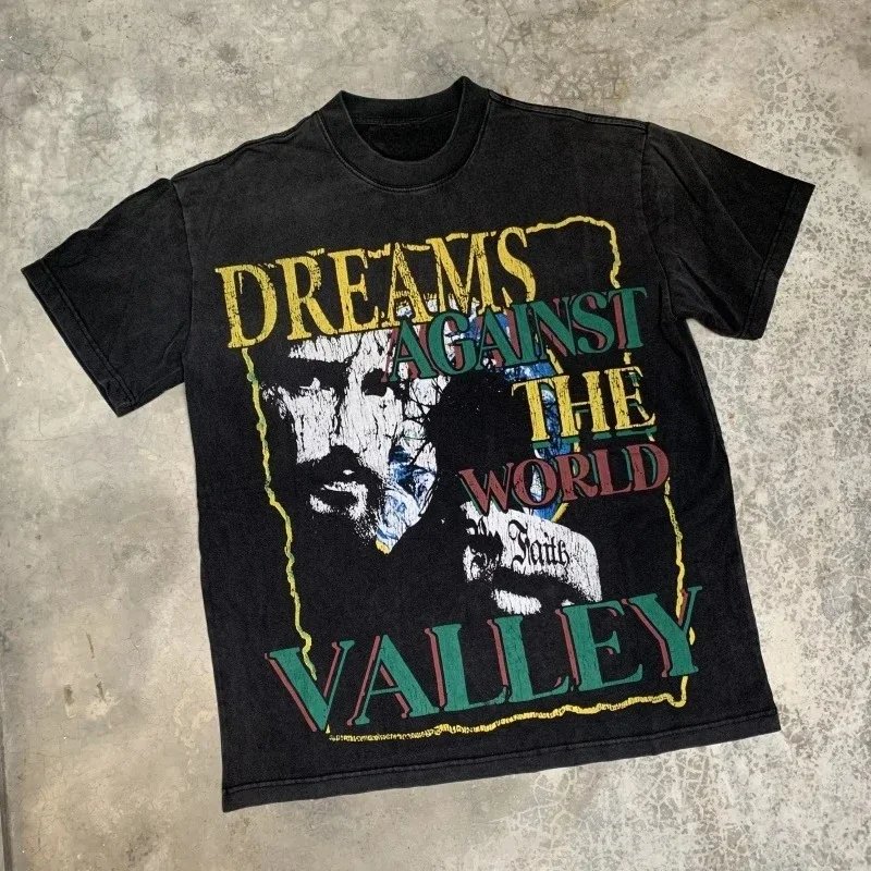 Summer Vintage Print Vale Forever Print Cotton T-Shirt Retro Valley Series Comfortable Fashion Short Sleeve Tee Men Women Tops