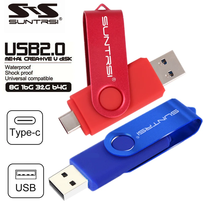 

SunTrsi Type C 64gb Pen Drive 128 gb Stick USB Flash Drive 128gb 2.0 Pendrive 32gb for Type-C Device for PC and Cell phone