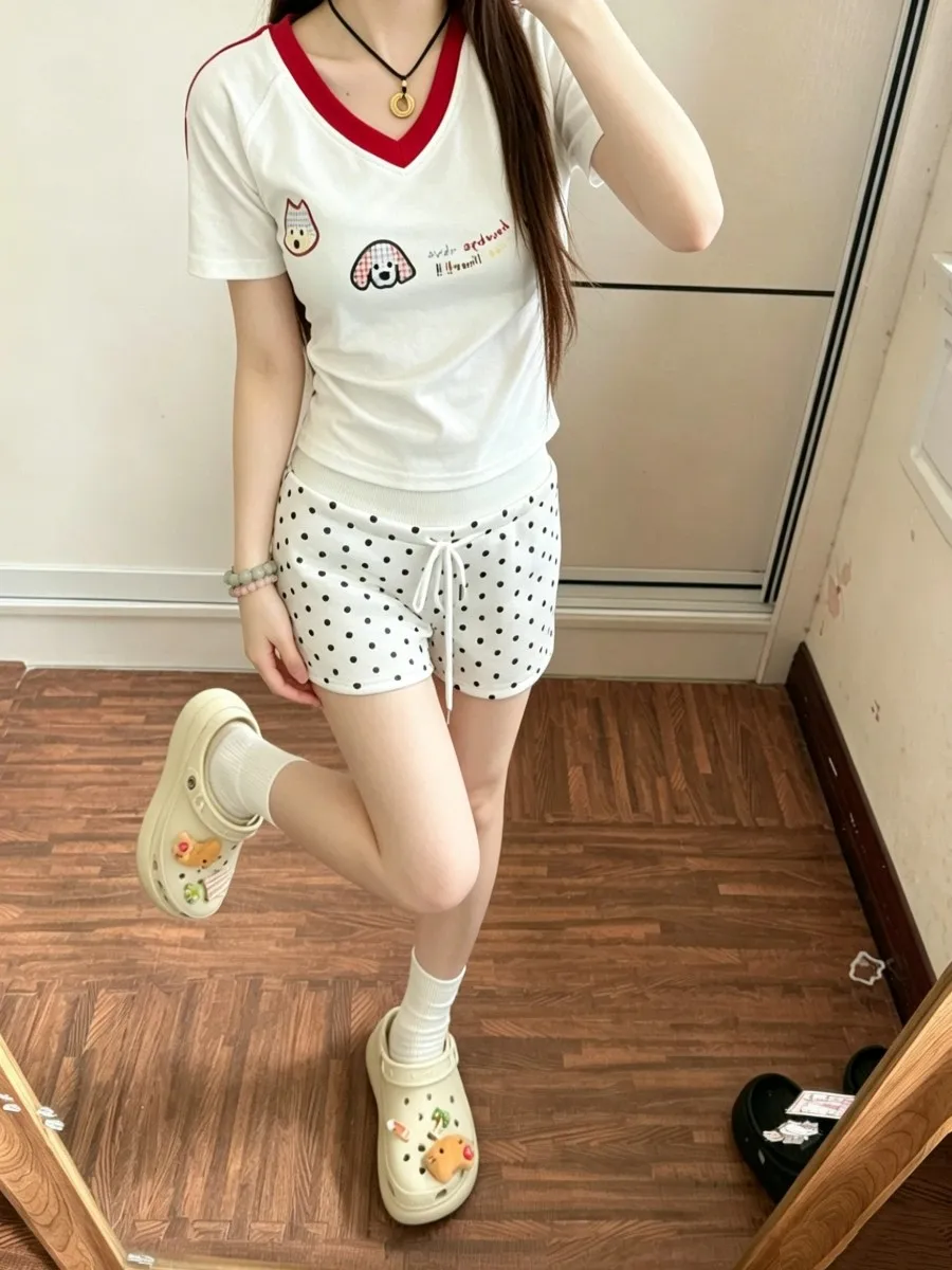 

Retro American Polka Dot Drawstring Elastic Waist Shorts Women's Summer New Casual Versatile Outerwear Spicy Girl Hot Pants