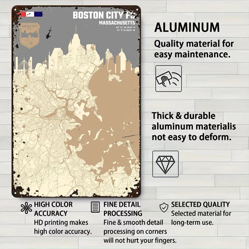 بوسطن سيتي Fc ماساتشيت علامات معدنية خريطة ملصق ديكور لتزيين الغرفة مخصص صفيح تسجيل ل جدار الفن الديكور الرجعية