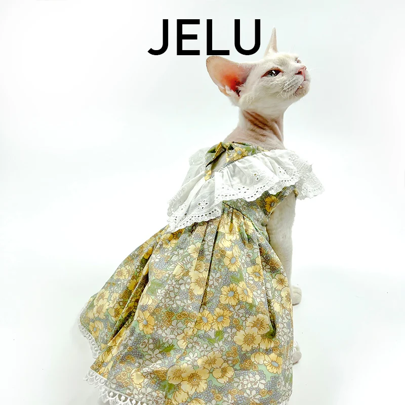 

JELU Jilu Spring/Summer Hairless Cat Clothes German Skirt Small Fresh Bow Countryside Open Back Fairy Style