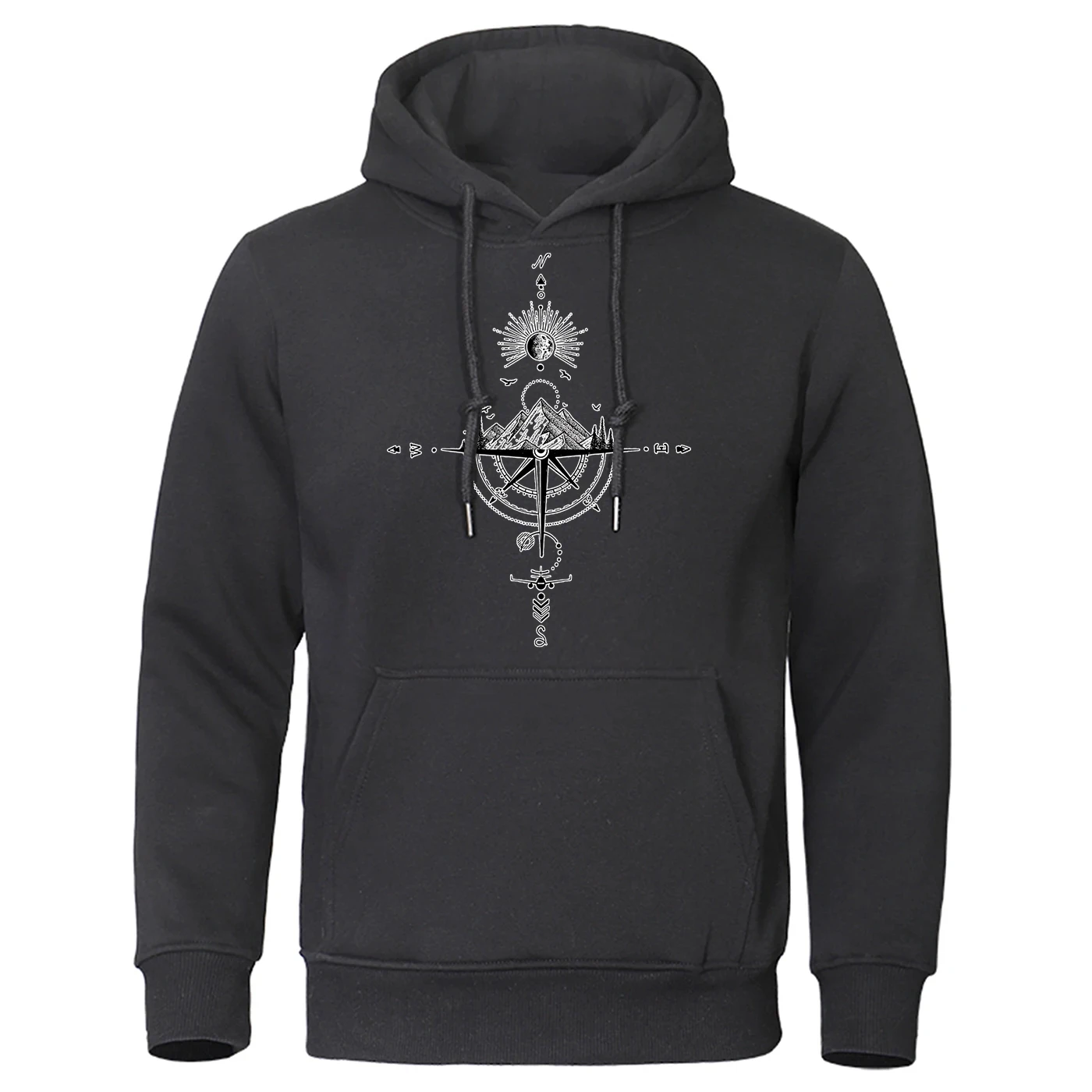 2025 Spring And Autumn Man's Retro Compass Logo Print New Solid Color Outdoor Sports Hoodie Leisure Daily Commuting Coat