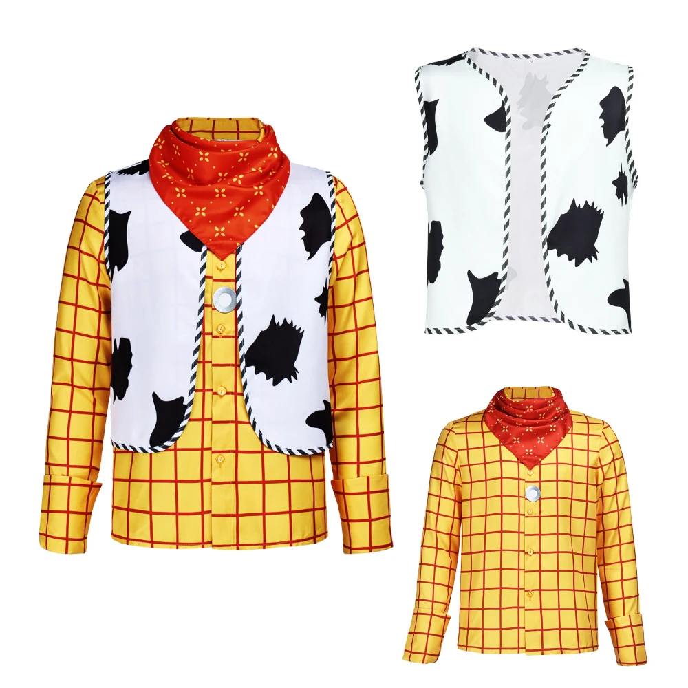 Conjunto de Disfraz de Vaquero del Oeste Clásico, Camisa a Cuadros de Manga Larga, Chaleco con Estampado de Vaca, Pañuelo para la Cabeza, Disfraz para Halloween, Carnaval, Fiesta