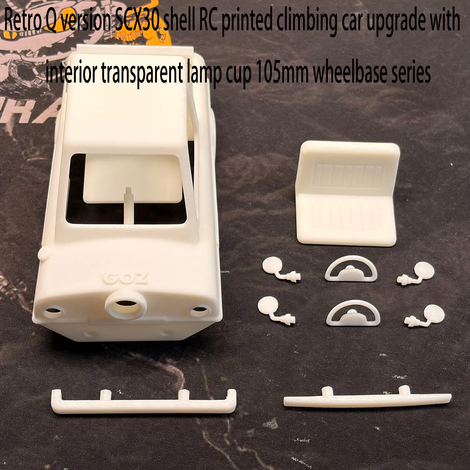 Retro Q version SCX30 shell RC printed climbing car upgrade with interior transparent lamp cup 105mm wheelbase series