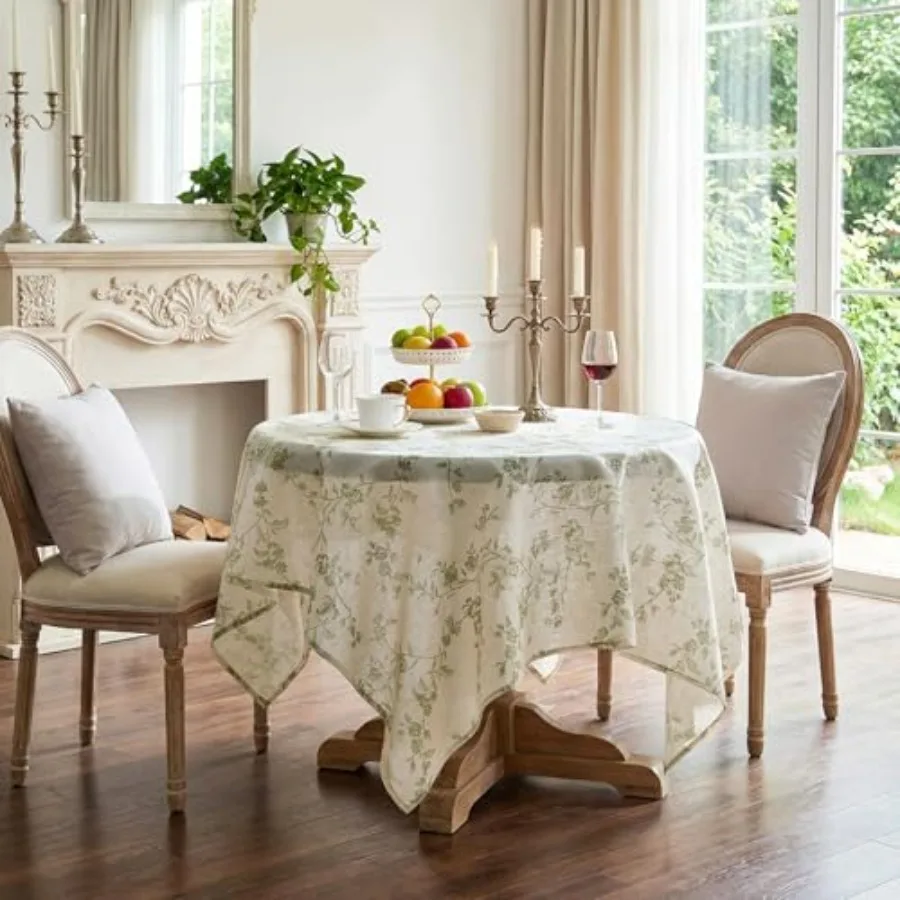 

Square Tablecloth - 52 x 52 Inch - Beige Linen Table Cloth - Farmhouse Floral Print Washable Table Cover for Restaurant Picnic