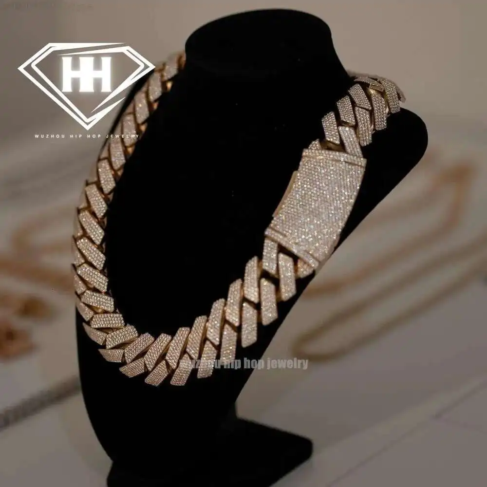 

Custom Crazy Thick 30mm Cuban Link Chain Sterling 925 Silver Tester Pass 4 Rows Excellent Cut Diamond Moissanite Cuban Necklace