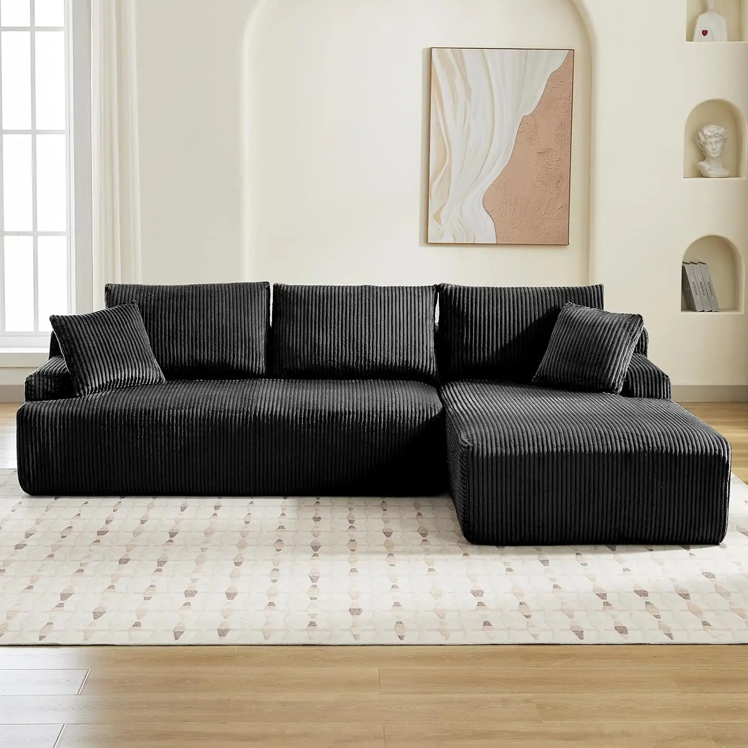 

Модульный секционный диван 106 дюймов, секционный диван-облако с L-образным шезлонгом/глубоким сиденьем/подлокотниками/из плюшевой вельветовой ткани, без возможности индивидуальной настройки