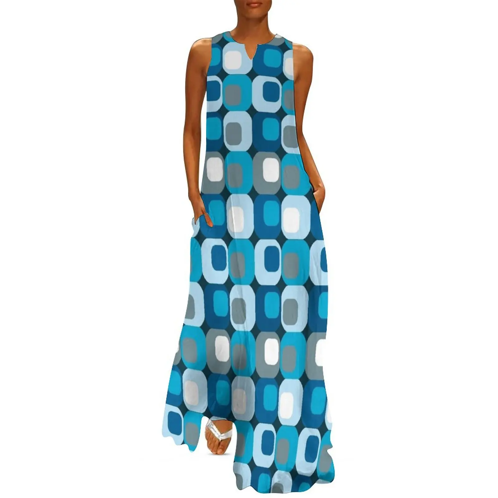 

Retro Mod Blue Abstract Long Dress elegant and pretty women"s dresses elegant women"s dresses sale