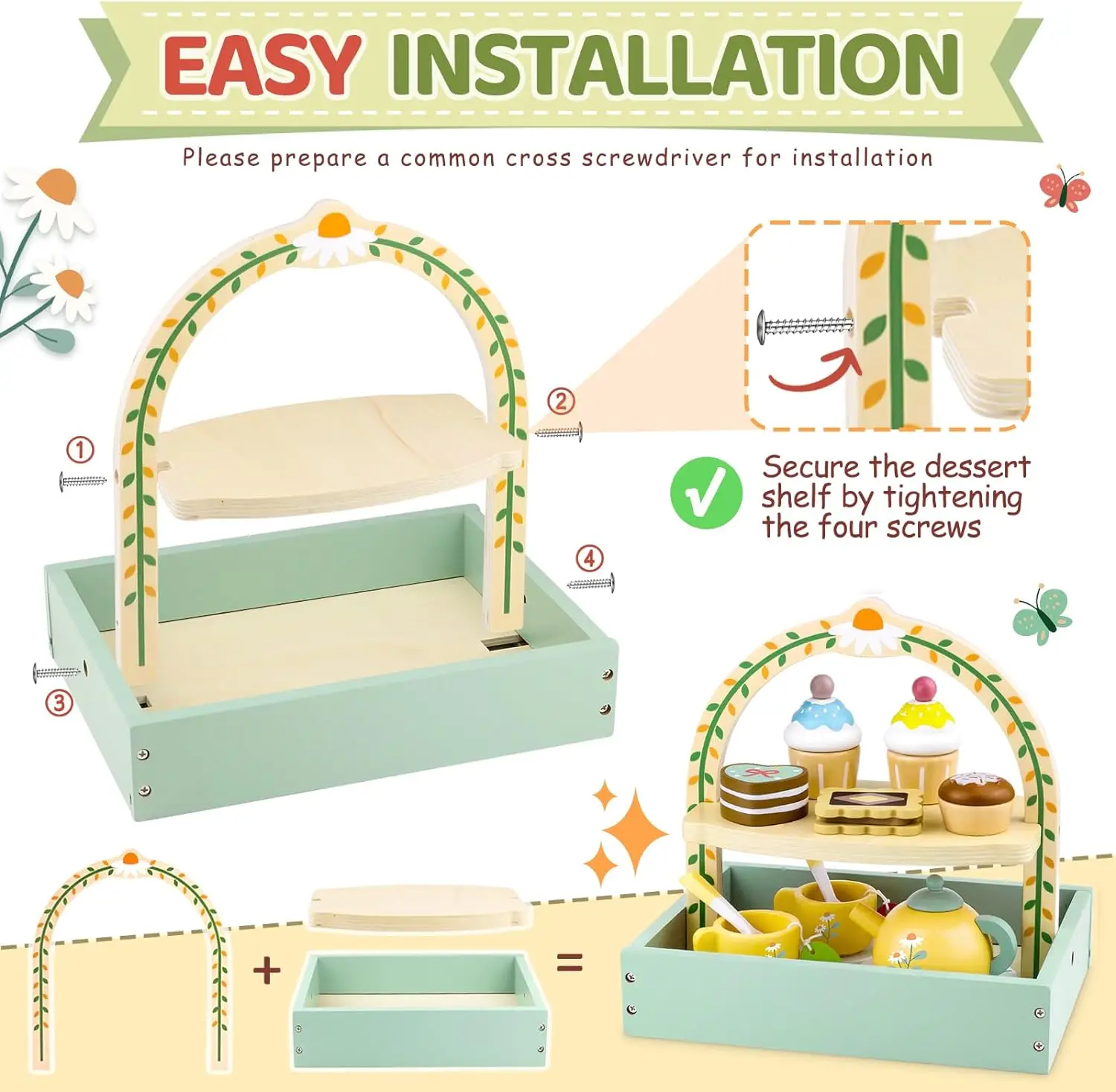 Kids Pretend Play Afternoon Tea Set Toy Pretend Play Food Children's Role Play Game Play House Kitchen Accessories Gift for Girl