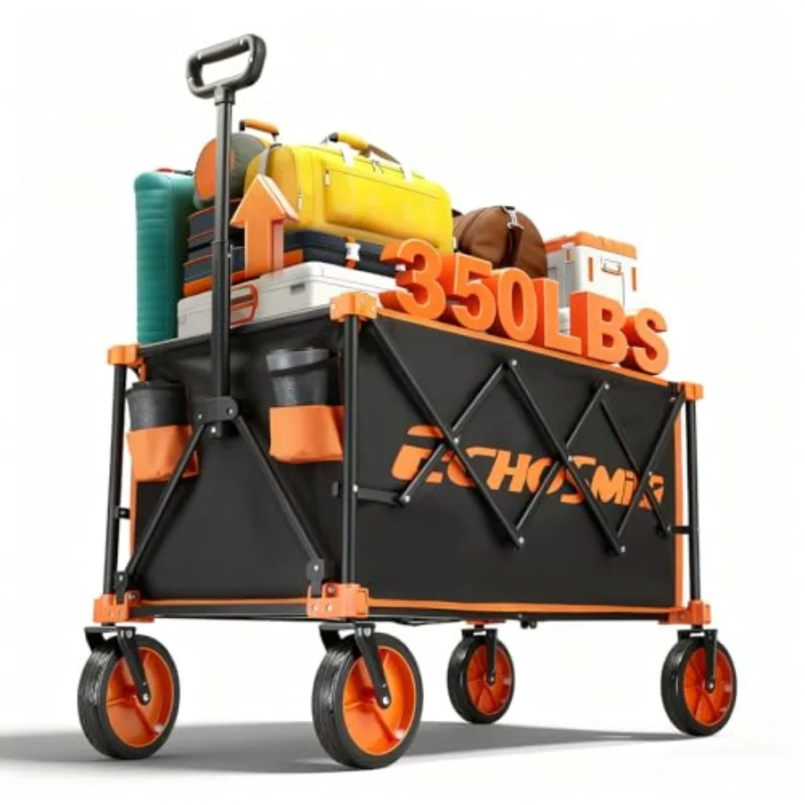 

Складная тележка-вагончик с грузоподъемностью 350 фунтов, сверхпрочная складная универсальная спортивная тележка с съемными колесами для кемпинга