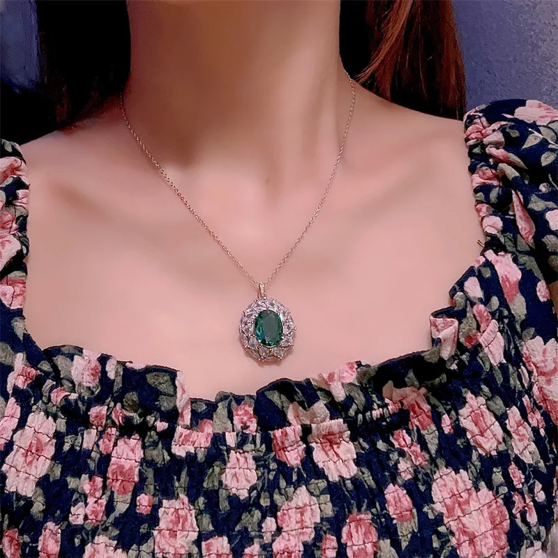 Creative Retro Paraiba Green Gem Jewelry Sets Light Luxury High Grade inlay Diamonds Round Earrings Necklace rings for women