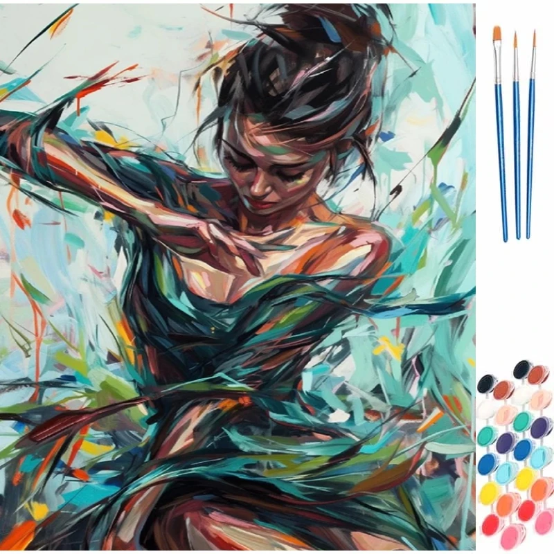 Colorful Dancer Lady Paint By Numbers Kit Adults Beginner DIY Canvas Stress Relief Home Wall Decor Craft Birthday Gift Frameless